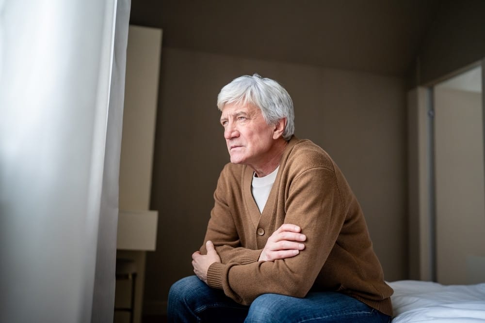 desperate,lonely,elderly,man,sit,staring,blankly,with,detached,empty