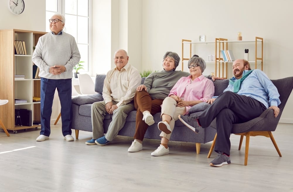 happy,senior,family,members,or,patients,watching,tv,and,enjoying